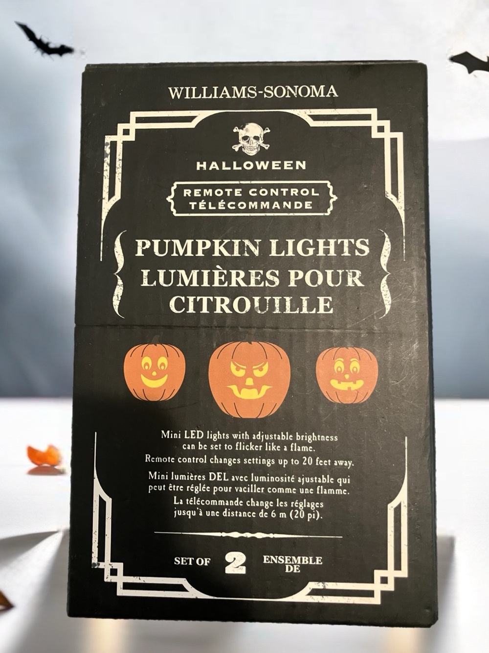 Williams Sonoma Black and Orange Pumpkin LED Lanterns with Remote (Set of 2)